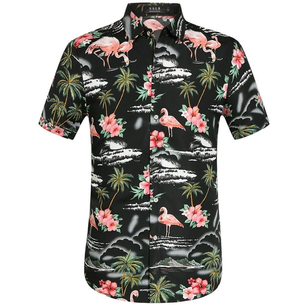 SSLR Hawaiian Shirt for Men Flamingo Short Sleeve Casual Button Down ...