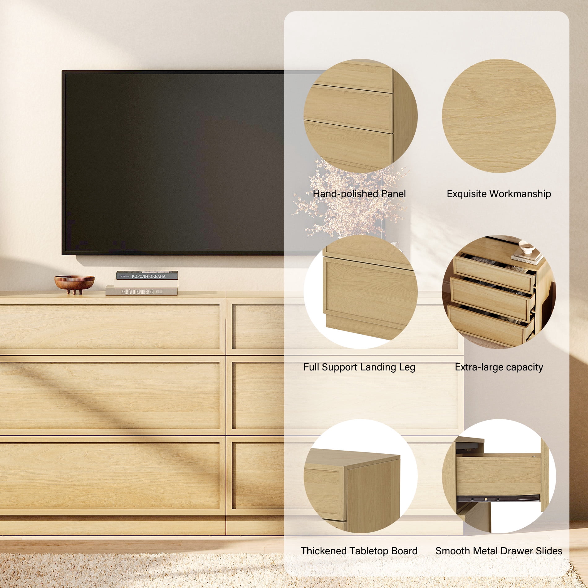 Set of 2 Nightstand with 3 Drawers, Modern Tall End Table with Large Storage for Living Room, Bedroom Wooden Side Table and Closet Organizer