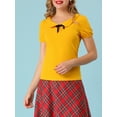thumbnail image 5 of INSPIRE CHIC Womens Bow Neck Solid Short Sleeve Peter Pan Collar Blouse Casual Summer Top L Yellow, 5 of 7