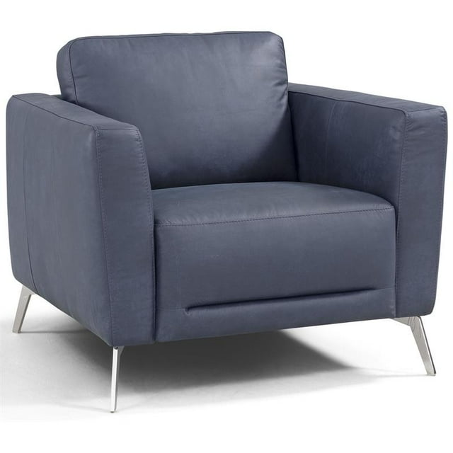 ACME Chaise Rembourrée en Cuir Astonique avec Serrage Noir en Bleu