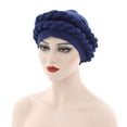 thumbnail image 2 of Prolriy Turbans for Women Fashion Women Beading Braid Hat Muslim Ruffle Cancer Wrap Cap Sleep Caps Satin Lined Hair Bonnets Head Wraps Hats for Women Navy, 2 of 3