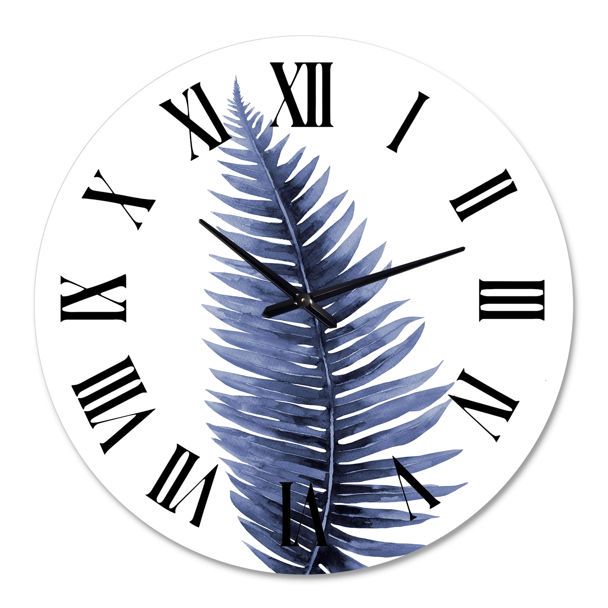 Designart 'Tropical Blue Watercolour Leaves Ii' Bohemian & Eclectic Wall Clock