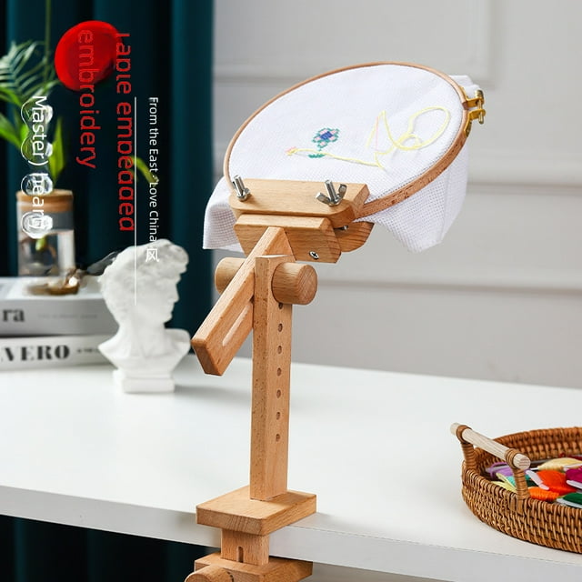 Premium Jujube Wood Desktop Embedded Embroidery Frame with 20cm Hoop - D Half-Handed Automatic Craft Tool for Intricate Designs, Portable & Sturdy for Beginners to Experts, Decorative Artwork Display