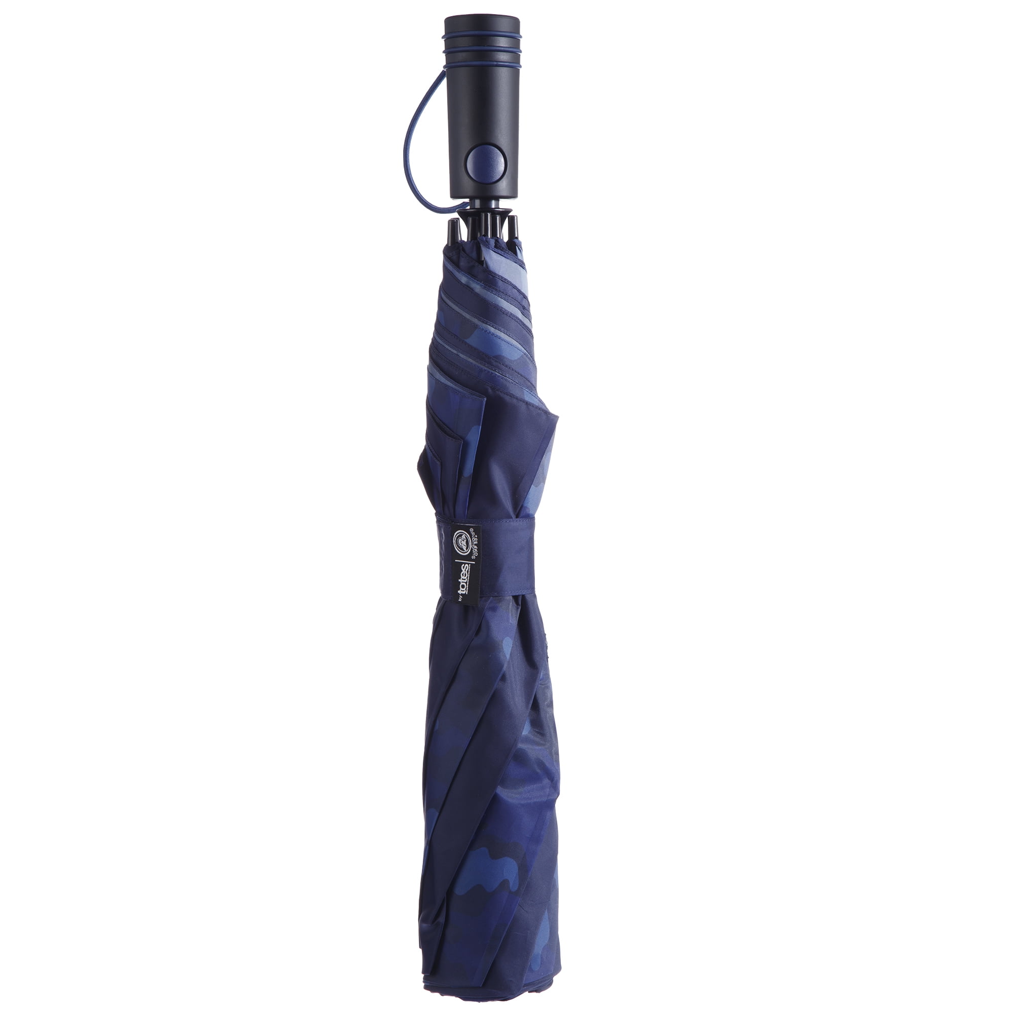 Totes Recycled Canopy Vented One-Touch Auto Open Golf Rain Umbrella with Sunguard, Navy Camo