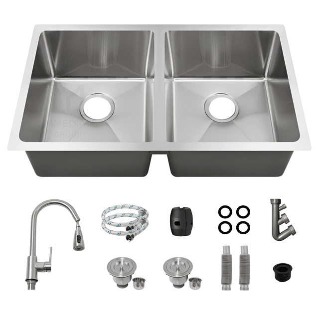 Tarja Fregadero Doble Submontar YMA Home Acero Inoxidable 304 Plata C con Accesorios