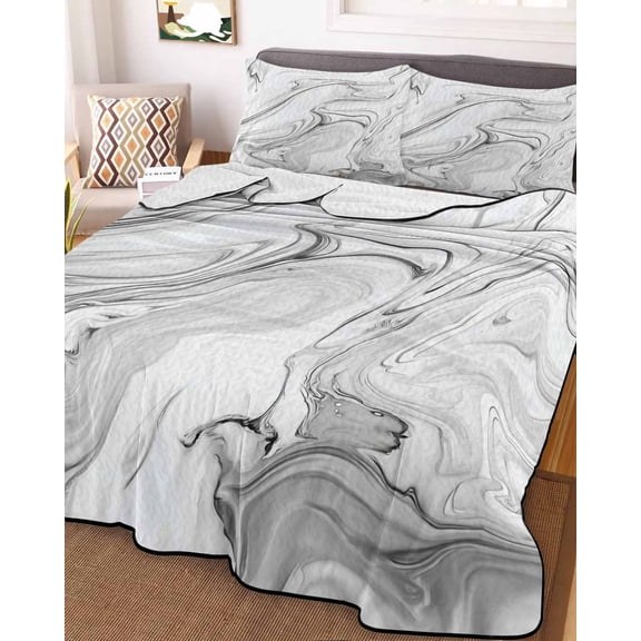 White Gray Marble King Size Down Alternative Comforter, Lightweight Comforter Quilt Bedding Set with Pillow Shams Modern Minimalist Abstract Texture All Seasons Bed Comforter Duvet Insert 96"x106"