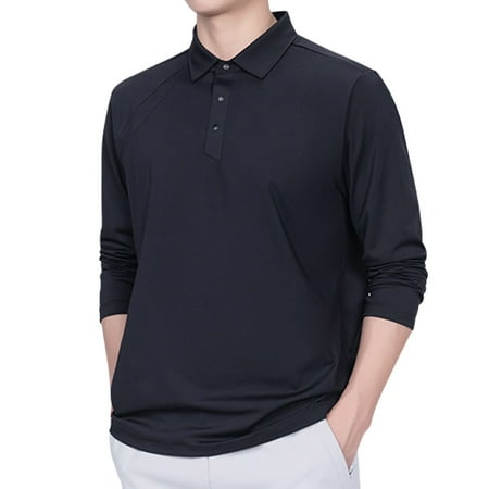 ZCFZJW Men s Long Sleeve Polo Shirt Casual Dress Button Polo T Shirt Big and Tall Regular Fit Casual Solid Color Basic Lightweight Collared Golf Shirt Black XL