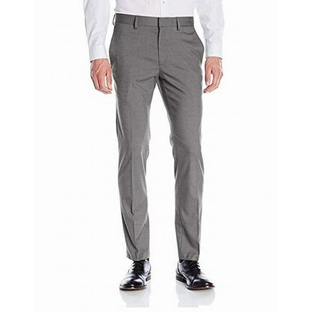 Kenneth Cole Reaction Mens Premium Solid Flat-Front Gabardine Dress Pant 34W x 30L Medium Grey