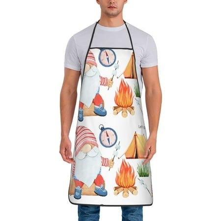 

Gaeub Gnome Camping Print Apron for Men and Women Waterproof Apron for Cooking Dishwashing Lab Butcher Dog Grooming