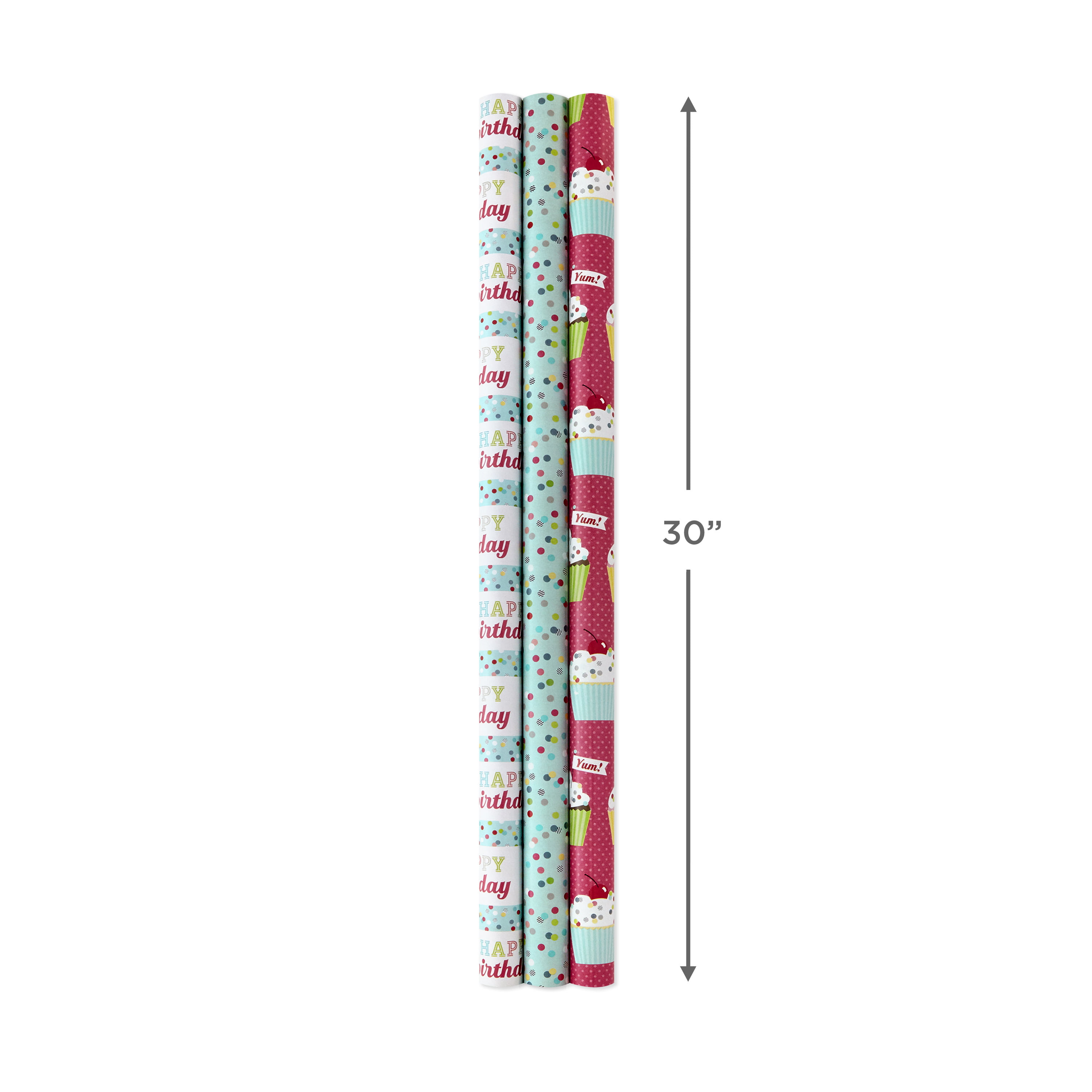 Bright Birthday 3-Pack Reversible Wrapping Paper