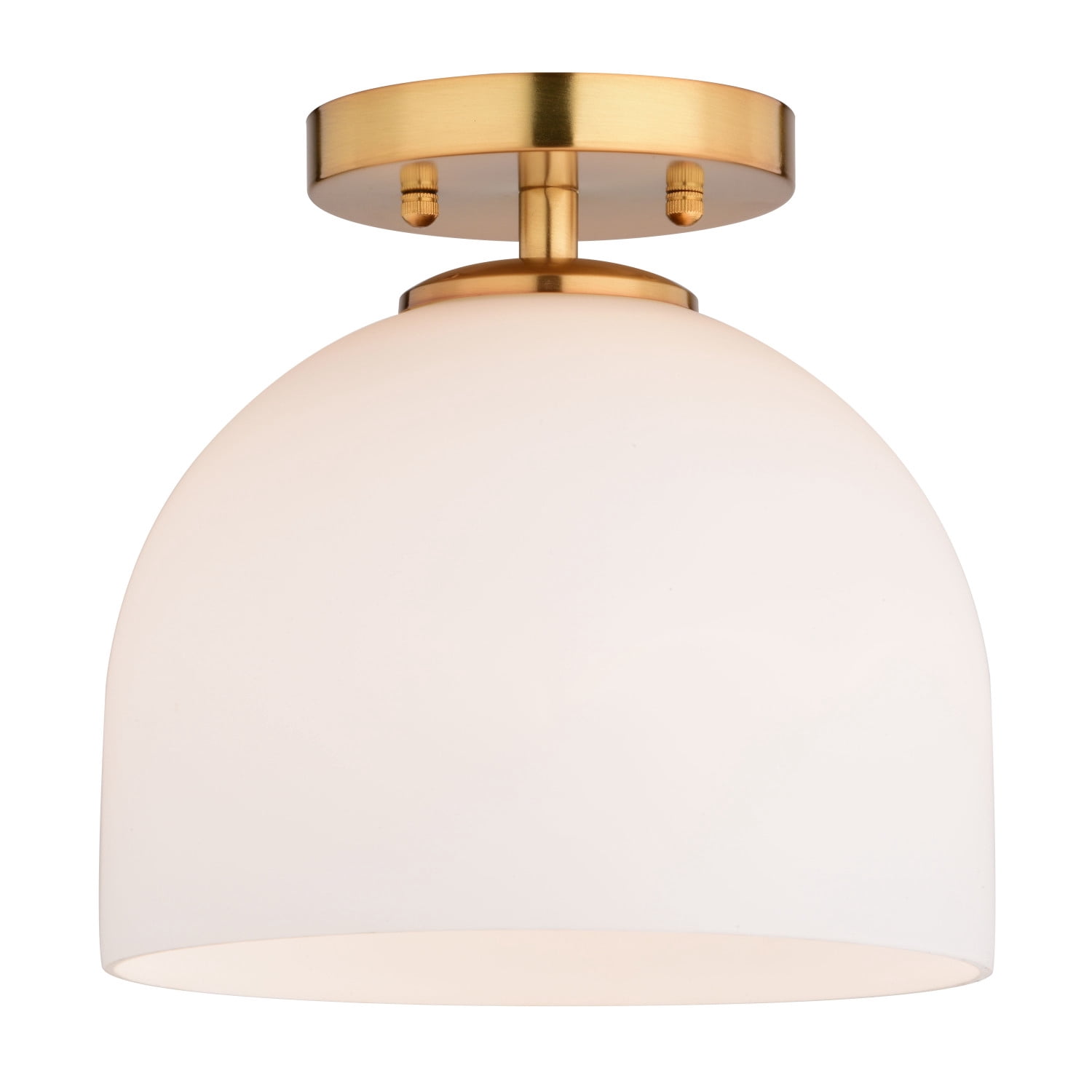 Shelby 9.25-in W Gold Brass Transitional Semi Flush Mount Ceiling Light White Glass