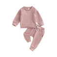 thumbnail image 2 of Baby Boy Girl Clothes 6M 12M 18M 24M 3Y Toddler Fall Winter Outfits Solid Color Crewneck Sweatshirt and Jogger Pants Set, 2 of 10