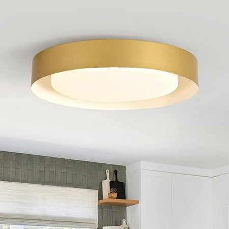

YIGOU Modern Close to Ceiling Light Minimalist Dimmable Drum Round Flush Mount Ceiling Light Fixture 5CCT Circle Lighting with Lampshade for Bedroom Dining Room Laundry Room Porch(Gold 16.7 )