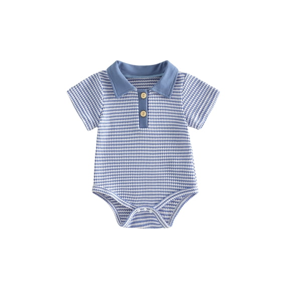 Loicainy Infant Baby Boy Romper 3 6 12 18 Month Short Sleeve Lapel Collar Stripes Print Bodysuit Newborn Playsuit