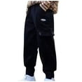 thumbnail image 2 of HOMADLES Boys Cargo Joggers Pants Multiple Pockets Fleece Stretch Elastic Waist Outdoor Hiking Casual, Jogger Pants Black 7 T, 2 of 3