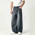 thumbnail image 2 of YLSDY Men's Vintage Wash Wide Leg Jeans, Button Waist, Relaxed Fit Denim Pants with Pockets for Daily & Streetwear Blue XXL, 2 of 5