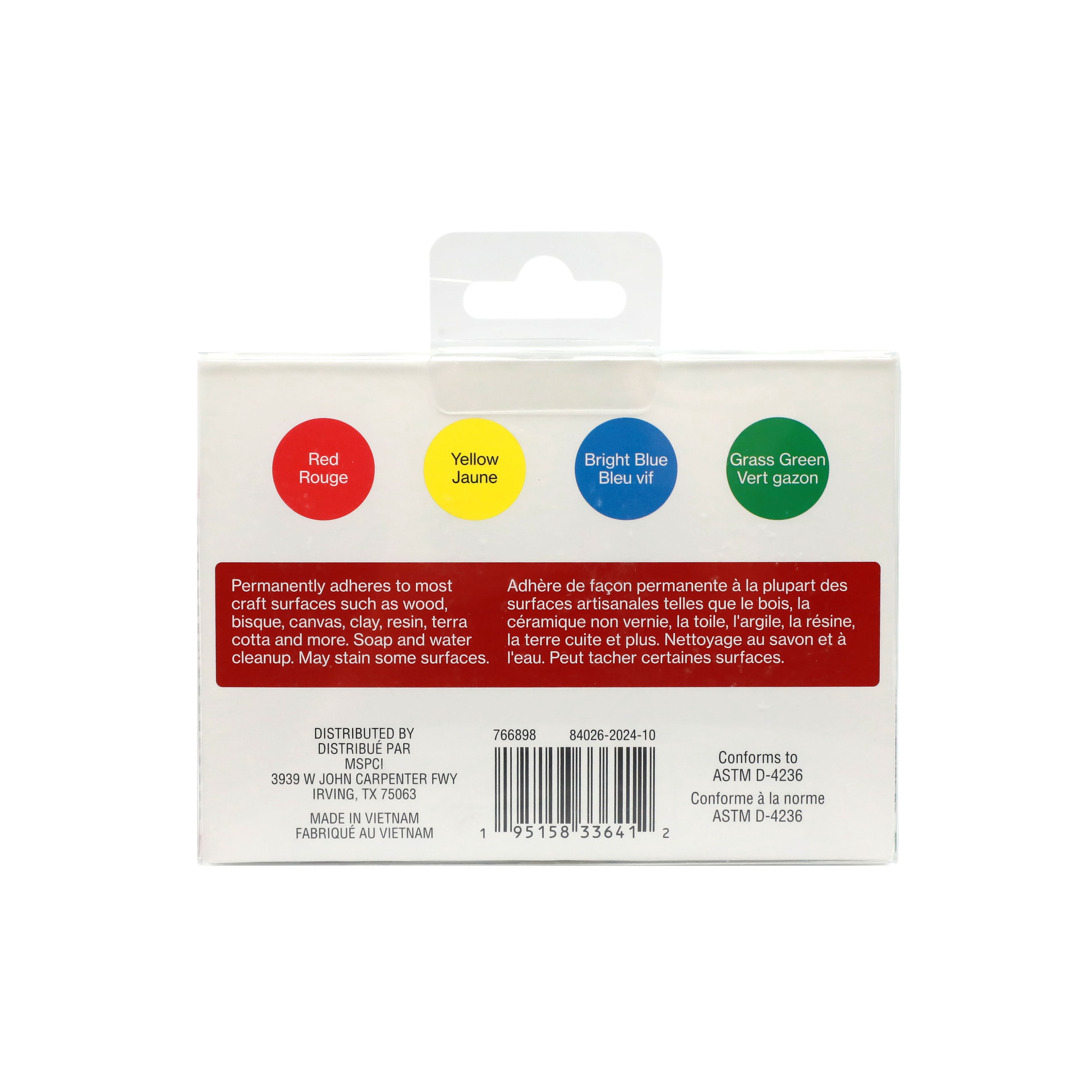 Craft Smart Primary Acrylic Paint, All-Purpose Intermixable Matte Finish, Red/Yellow/Blue/Green, 2 fl. oz., 24 Packs (96 Total Bottles)