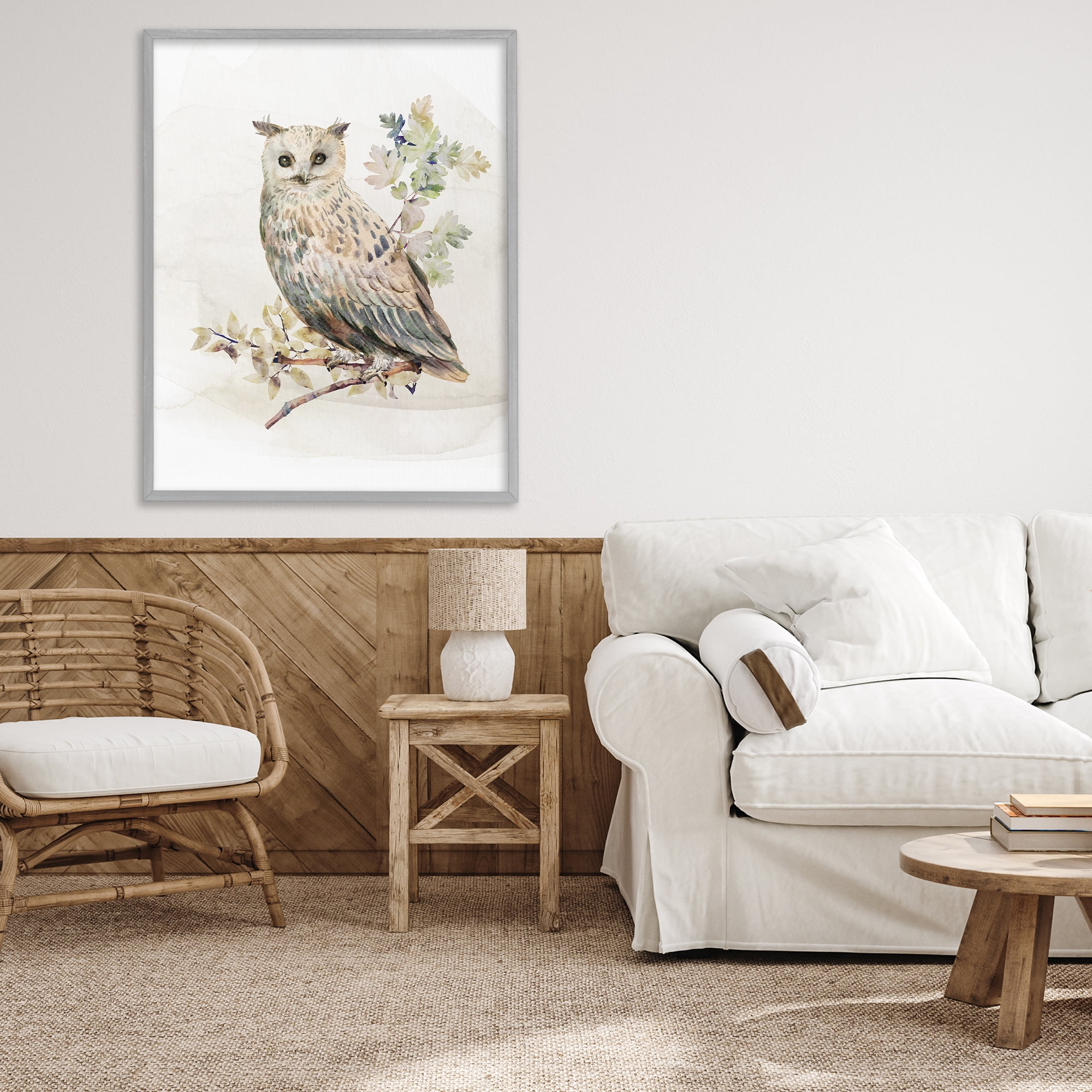 Stupell Industries Forest Owl with Foliage Gray Framed Giclee Art, design by CAD Designs