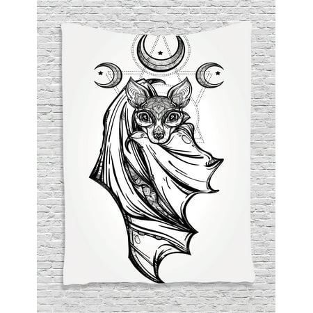 Occult Decor Tapestry Nocturnal Bat With Crescent Moon Occult Decor Tapestry Nocturnal Bat With Crescent Moon Spiritual Night Animal Creature Graphic