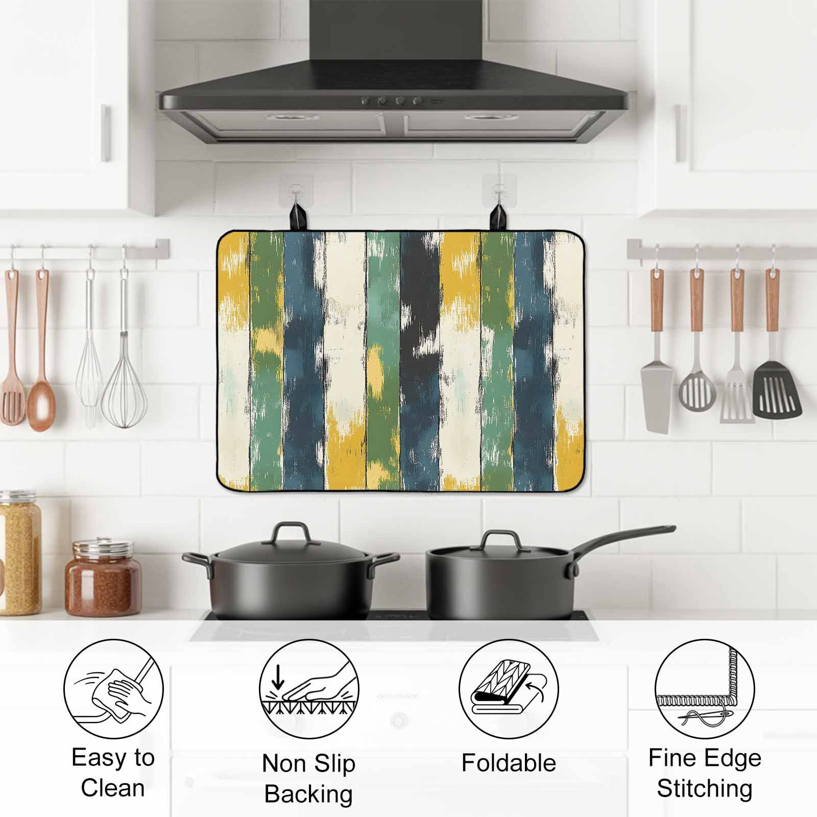 Green Yellow Blue Abstract Stove Top Cover for Electric Stove, Heat-proof & Non Slip Glass Top Stove Cover Protector, Modern Abstract Art Color Kitchen Flat Cooktop Rubber Mat 24x21 Inches