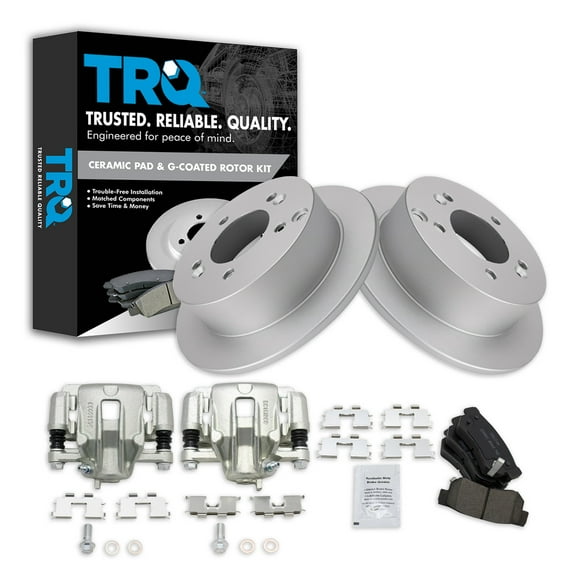TRQ Rear Brake Pad & Rotor Kit Brake Caliper Brake Pads Brake Rotor Ceramic Premium G-Coated Fits Select 2006-2008 Hyundai Sonata 2005-2009 Tucson 2006-2010 Kia Optima 2005-2010 Sportage