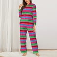thumbnail image 2 of Fotbe Colorful Mexican Stripes Pattern Long Sleeve Pajama Set for Women,Sleepwear Set,2-piece Loungewear Set,Soft PJs Comfy Nightwear with Pockets-Large, 2 of 7
