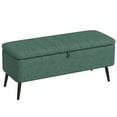 thumbnail image 1 of HOMCOM Storage Ottoman Bench, Linen Fabric Footstool Dark Green, 1 of 10