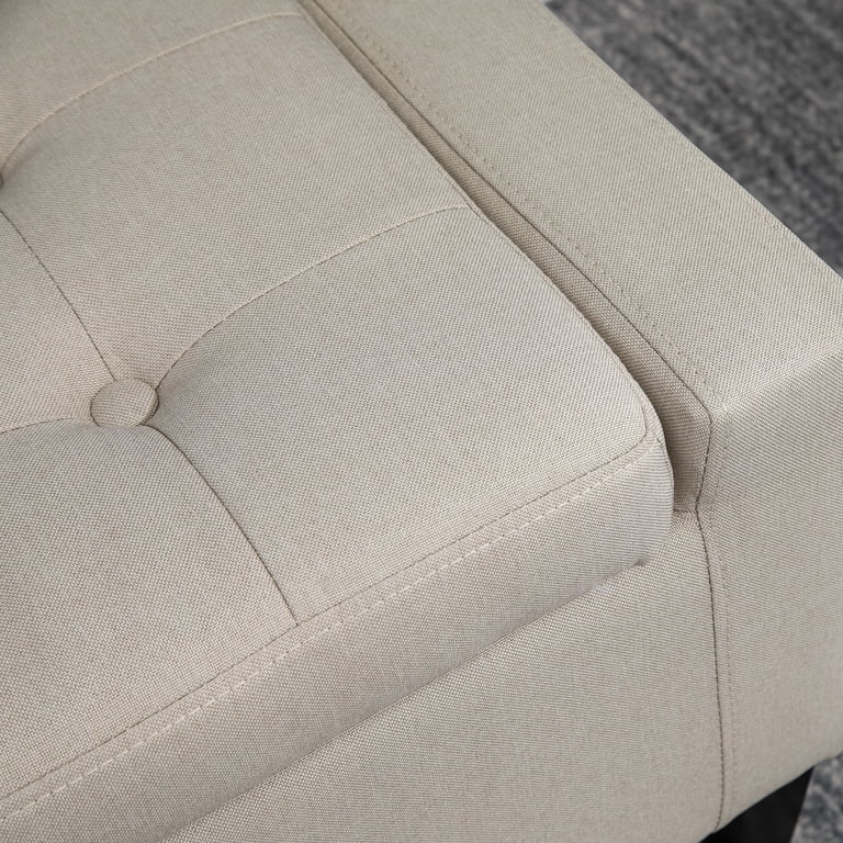 HOMCOM Linen Storage Ottoman Bench, Beige photo 5