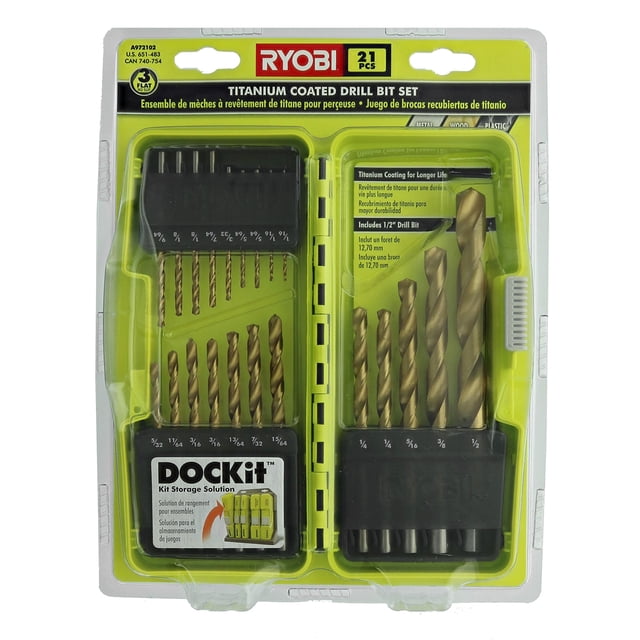 Juego de brocas Ryobi A972101 de titanio, 21 piezas con funda
