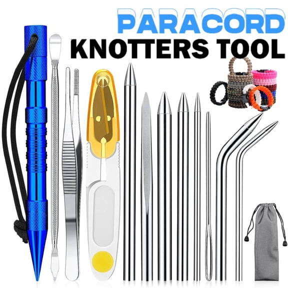 12 Pcs Paracord Tools Needles Paracord FID Set Stitching Set Stainless Steel Lacing Needles Smoothing Tool Knotter with Marlin Spike for Work Leather Weaving Blue