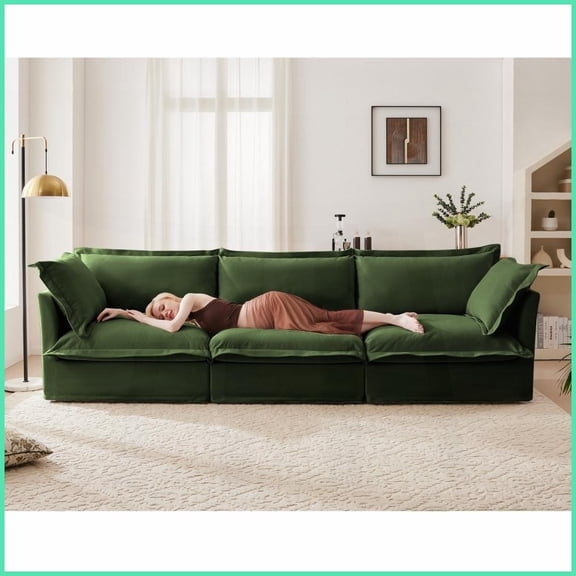 Modern Chenille 3-Seat Sofa with Removable Covers - Deep Seat for Living Room & Apartment