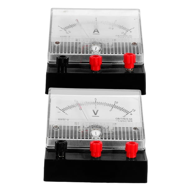 ColoMX Juego de 2 amperímetros y voltímetros de CC, equipo de física para laboratorio escolar, comprobador portátil, medidor eléctrico para medición de voltaje y corriente.
