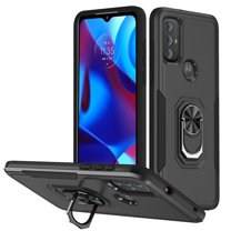 Xhy Moto G Power 2022 Case Military Grade Shockproof Cover Ring Holder Kickstand Support Magnetic Car Mount Dual Layer Protective Phone Case (Black)