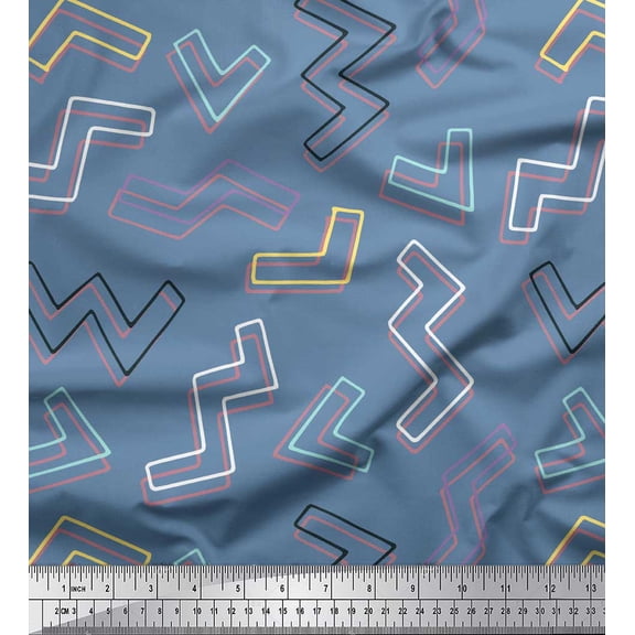 Soimoi Blue polyester Crepe Fabric Alphabet Text Printed Craft Fabric by the Yard 42 Inch Wide