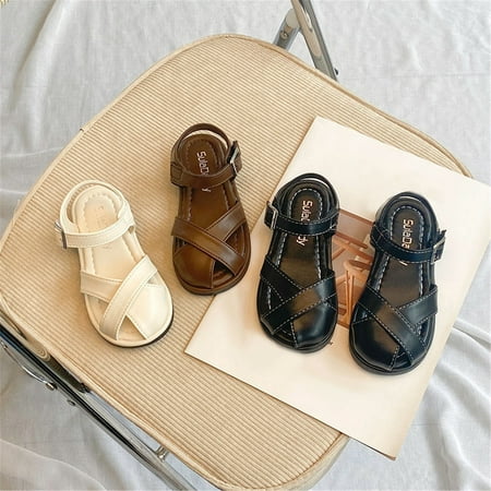 

Akiihool Sandals for Girl Casual Summer Girls Gladiator Sandals Toddler Open Toe Cross Strappy Dress Flats Sandals Summer Shoes (Beige 7.5)