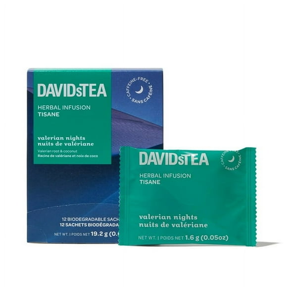 DAVIDsTEA - Herbal - Pack of 12 Individually Wrapped Sachets - Valerian Nights Tea