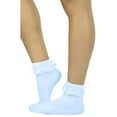 thumbnail image 4 of ToBeInStyle Women's Opaque Ankle High Socks w/ Ruffled Lace Top - Baby Blue, 4 of 6
