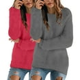 thumbnail image 2 of idosla 2 Pack Womens Cute Sweatshirt Warm Long Sleeve Crew Neck Loose Fluffy Fuzzy Jumper Pullovers Tops Cozy Fall Sweaters (Red, 3XL), 2 of 5
