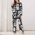 thumbnail image 2 of Salouo Black White Spooky Ghosts Pattern Women's Pajamas Set Long Sleeve Button Down Sleepwear Soft Pj Lounge Sets for women 2 Piece Pjs Set with Long Pants-Medium, 2 of 7