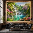 thumbnail image 6 of Waterfall Landscape in a Lush Forest with Turquoise Pool, Serene Illustration for Nature Lovers, Botanical Art Decor, Housewarming Gift, Tapestry Wall Hanging for Bedroom and Living Room, 6 of 7