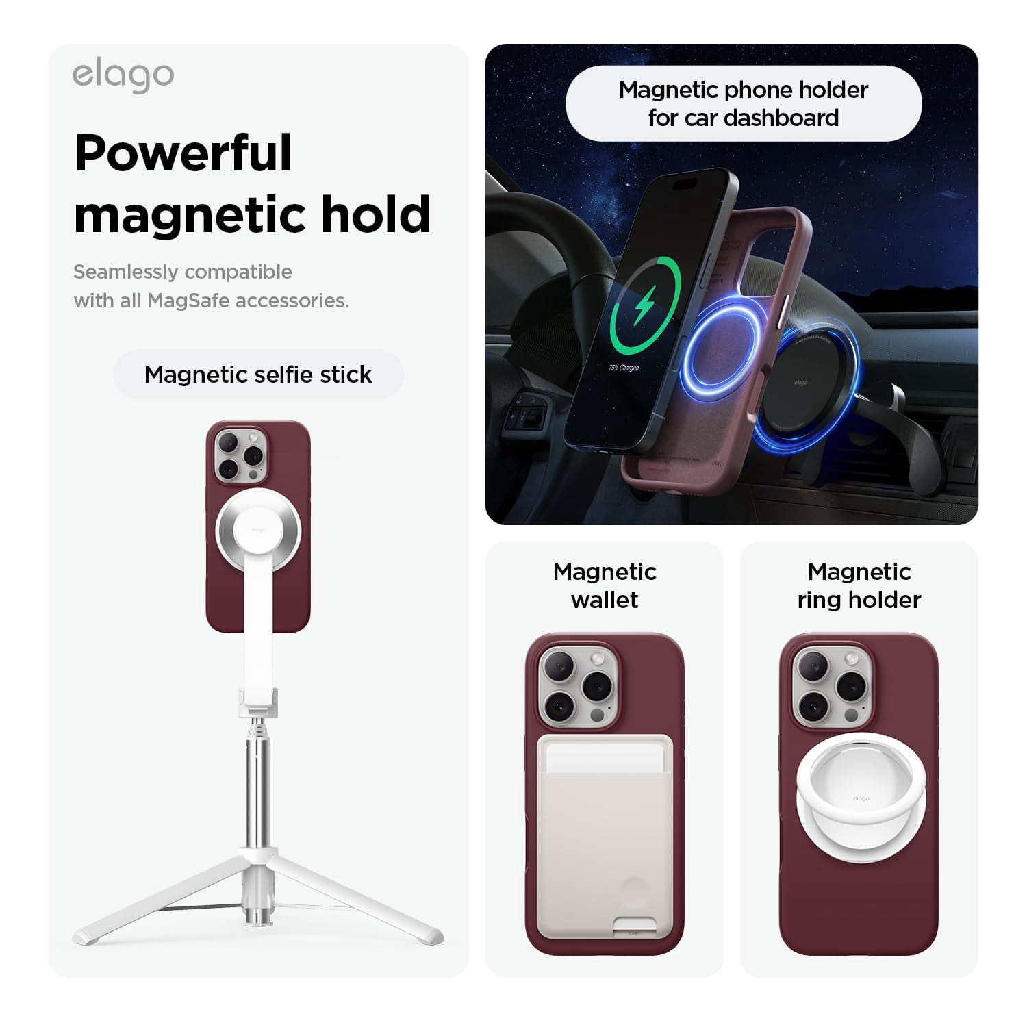 elago Magnetic Silicone Case Compatible with iPhone 16 Pro Max Case 6.9 Inch Compatible with All MagSafe Accessories - Built-in Magnets, Soft Grip Silicone, Shockproof [Burgundy]