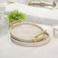 thumbnail image 5 of MODE HOME Shagreen Round Serving Tray Set of 2, Ivory Decorative Accent Trays with Gold Metal Handles for Coffee Table, Ottoman, Living Room, Bathroom and Home Decor, 5 of 7