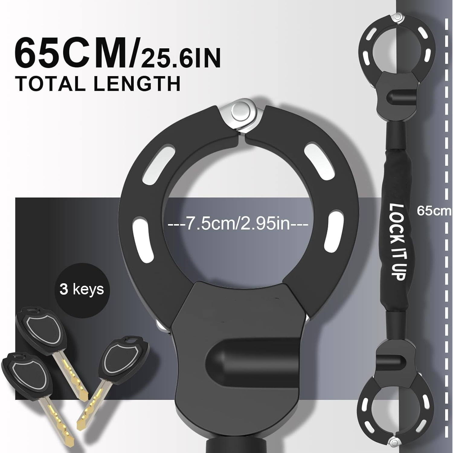 Scooter Lock, 8mm Chain Locks Security Anti-Theft Bike Lock with 3 Keys and Waterproof Scooters Bag Electric Scooter Accessories for E-Bike/Motorcycle/Bicycle/Electric Scooters