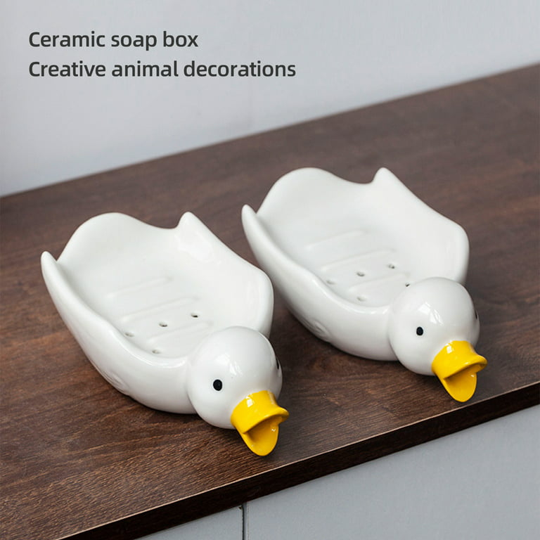Duck Shape Soap Box Creative Ceramic Drain Soap Dish Bathroom