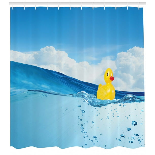 Rubber Duck Shower Curtain Little Duckling Toy Swimming In Pond Rubber Duck Shower Curtain Little