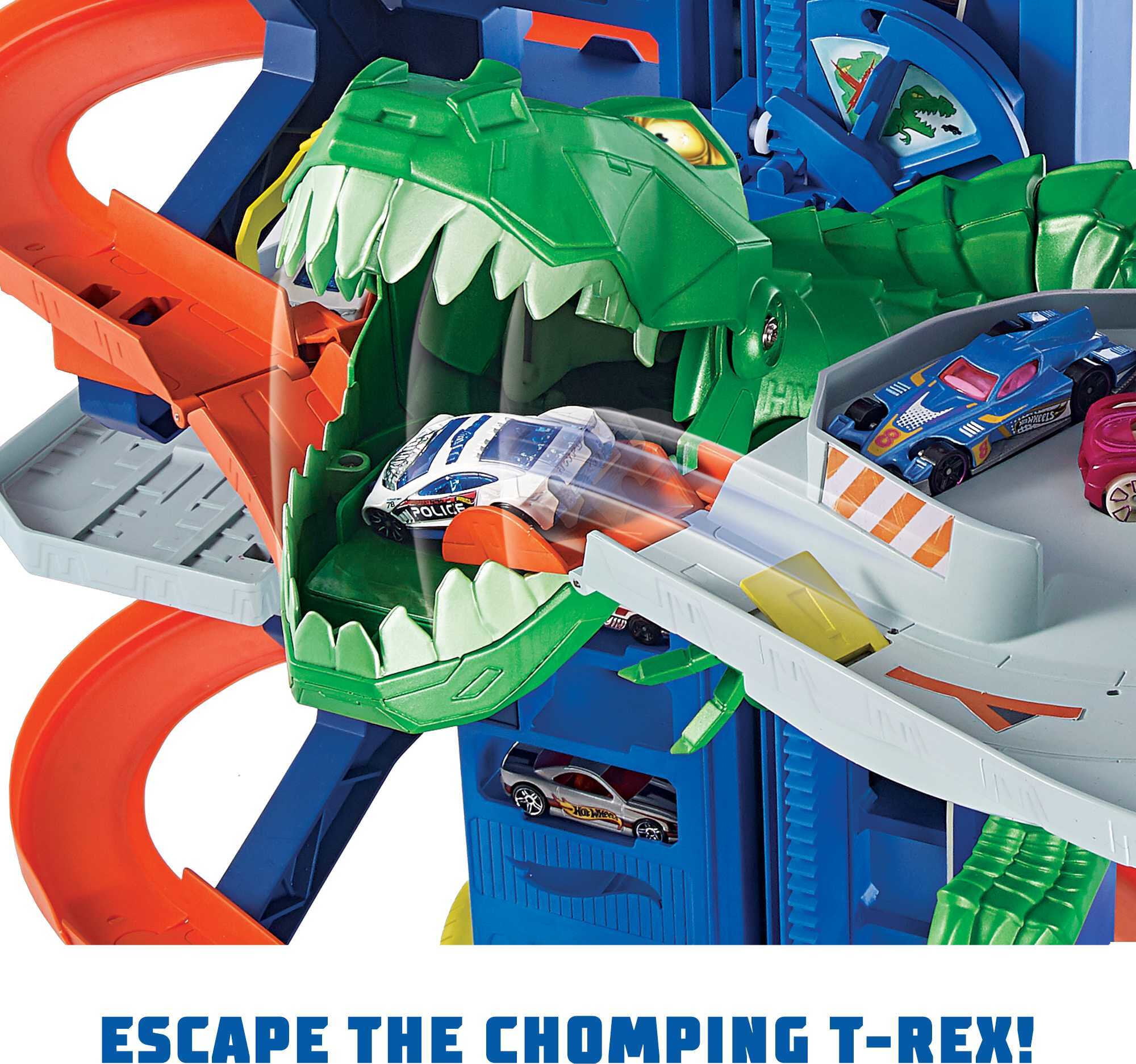 Hot Wheels City VS Robo Beasts Speed Shop Escape Track Set Car Garage Dinosaur for sale online 