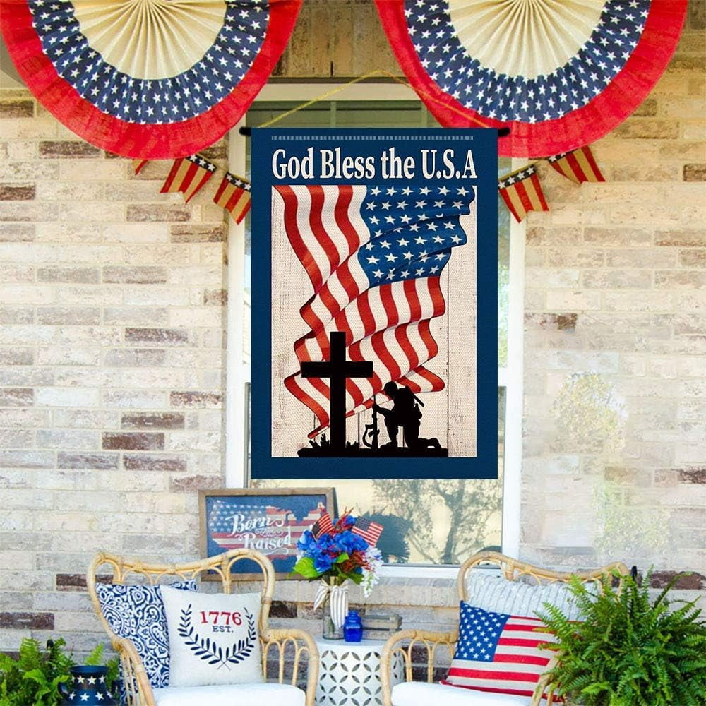 4th of July Patriotic House Flag God Bless America Memorial Day Double Sided Garden Flag Independence Day Large House Yard Flag Outdoor Outside Holiday Decoration 28 X 40 Inch