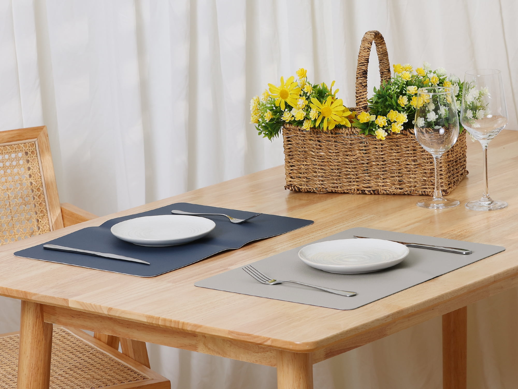 Unique Bargains Placemats Set of 2, Faux Leather Easy to Clean Table Mats Place Mats Blue Grey 17x12 inch
