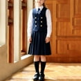 thumbnail image 5 of SGFCWSX Girls 4-Piece School Uniform Set, Kids Long Sleeve Collared Shirt with Bow Tie, Double-Breasted Button Vest and Pleated Skirt Outfit Navy Size 9-10 Years, 5 of 6