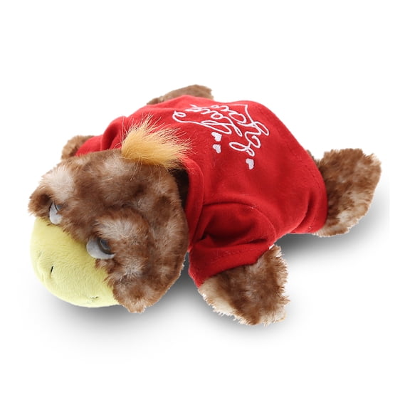 DolliBu I LOVE YOU Plush Brown Sea Turtle Small - Cute Stuffed Animal with Red Shirt For Valentine, Anniversary, Romantic Date, Boyfriend, or Girlfriend Gift - 7 Inches